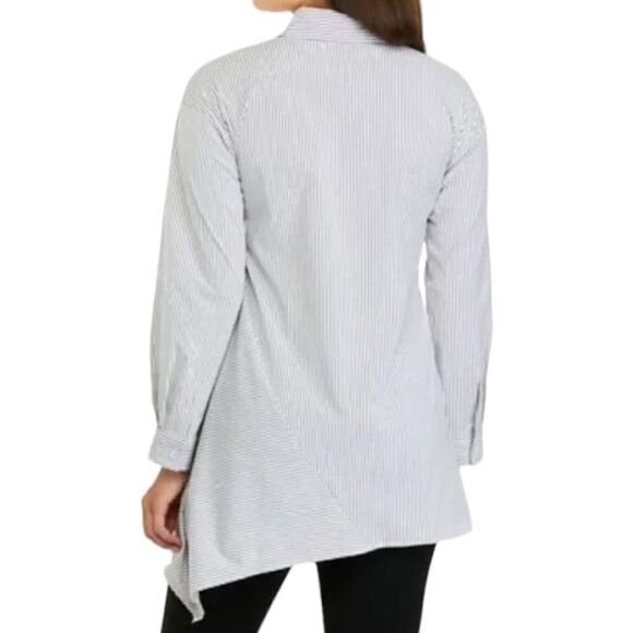 Lagenlook Cupio Asymmetrical Hem Navy Striped Cuff Sleeve Tunic Top - Picture 2 of 14